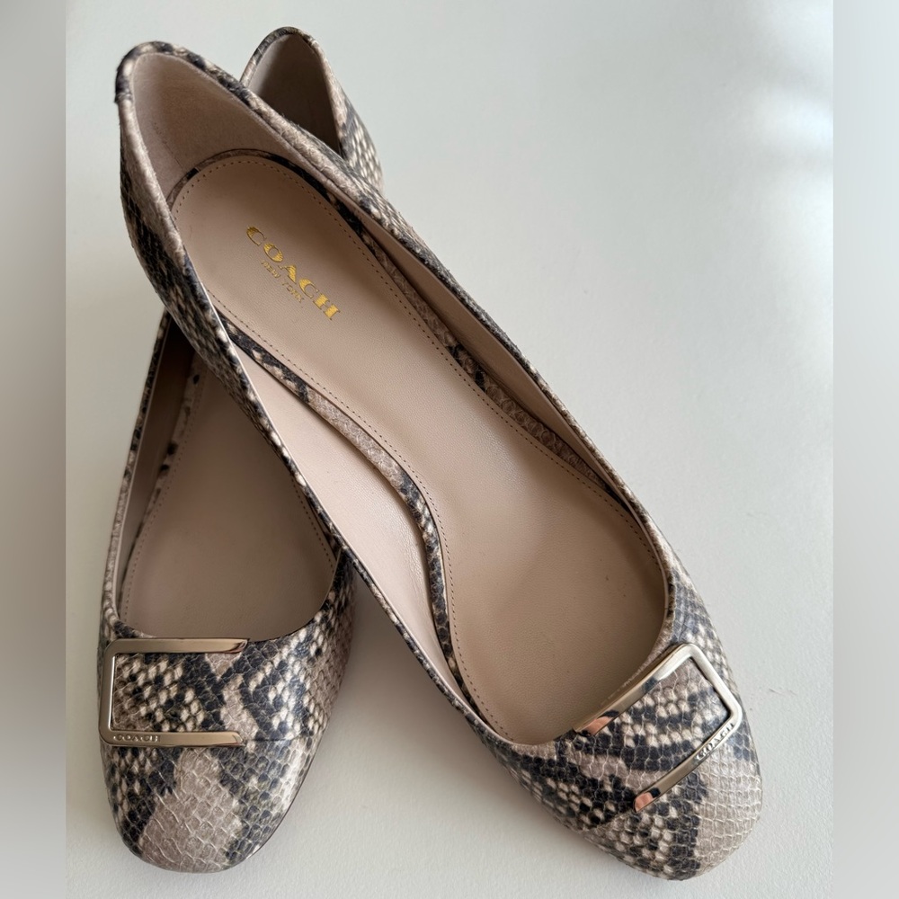 Coach size 11 Isla Snakeskin Embossed Leather Pump Low Heel Gold Buckle